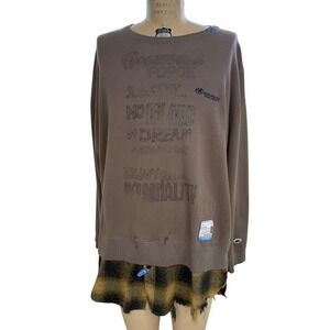 Maison MIHARA YASUHIRO Layered Look Plaid Flannel & Sweatshirt Distressed EU52